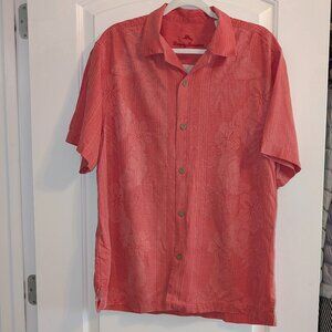Tommy Bahama Short Sleeve Button Down Woven Hawaiian Shirt, Light Red, Sz L